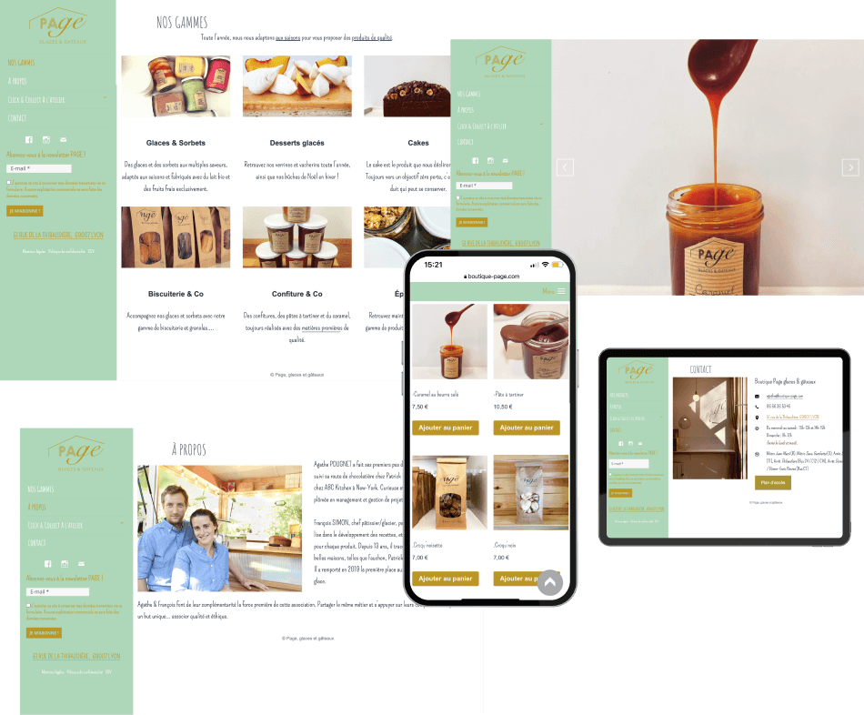 Réalisation site internet Page, glaces et gâteaux