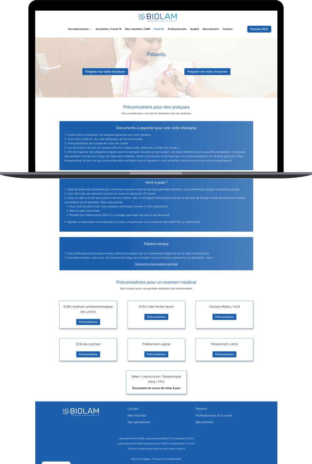 Page Patients site vitrine Groupe Biolam