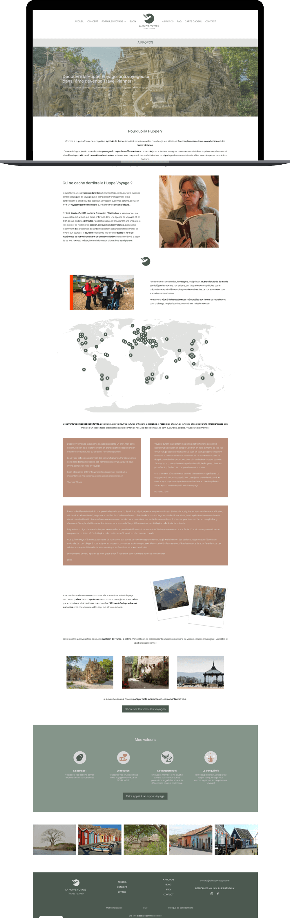 Page à propos site vitrine La Huppe Voyage