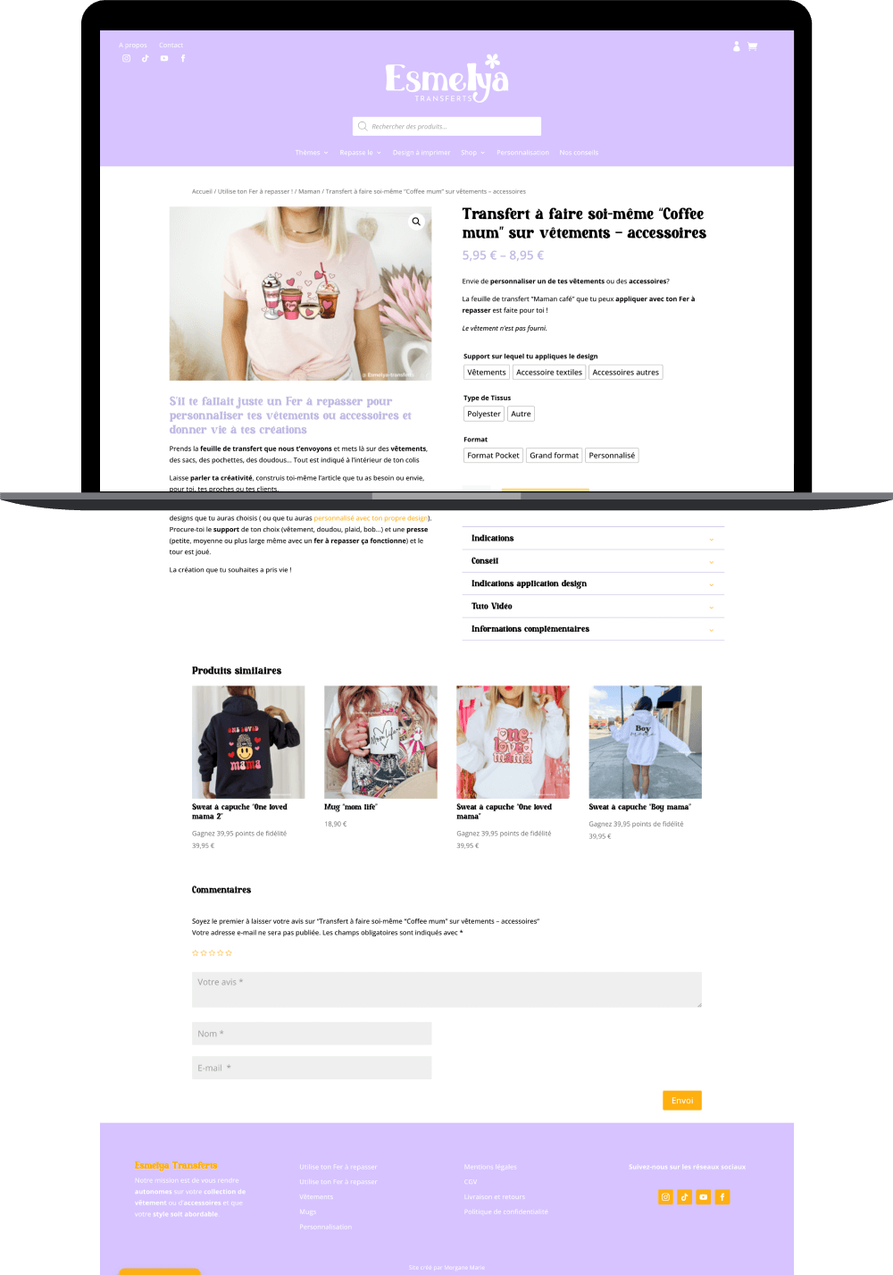 Page produit site e-commerce Esmelya